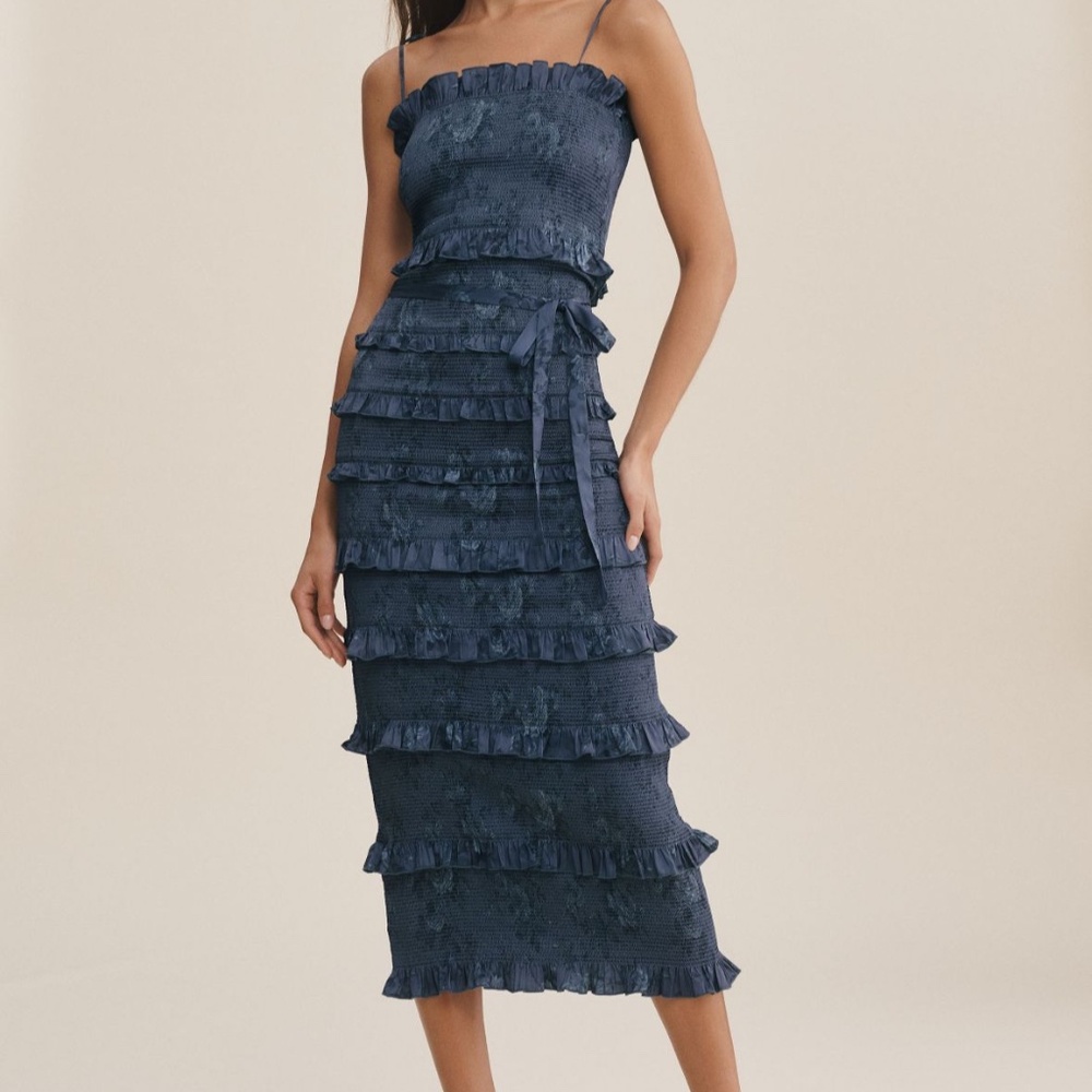 Anthropology Navy Bouquet Midi Dress